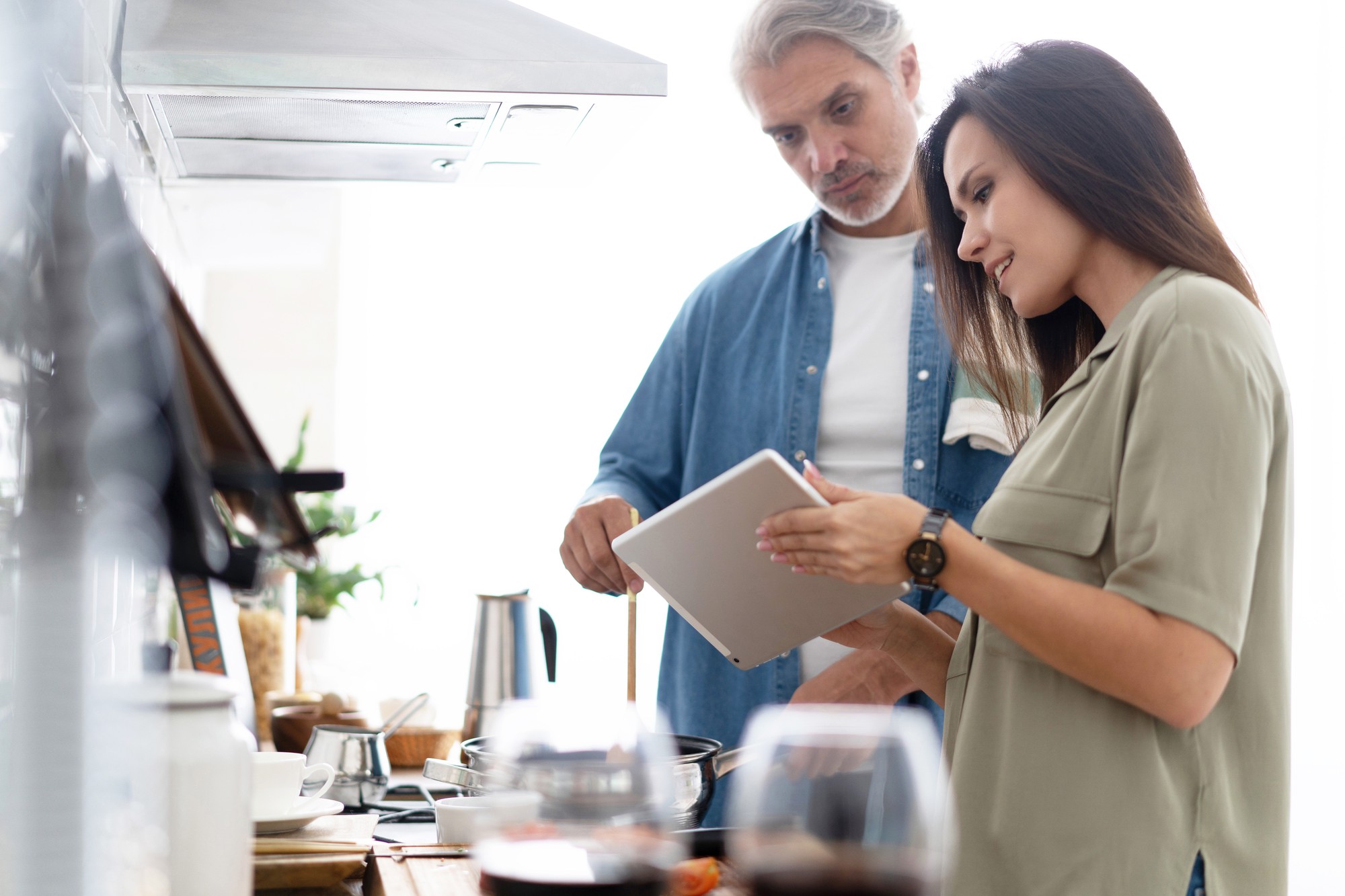consultation in a modern kitchen workspace