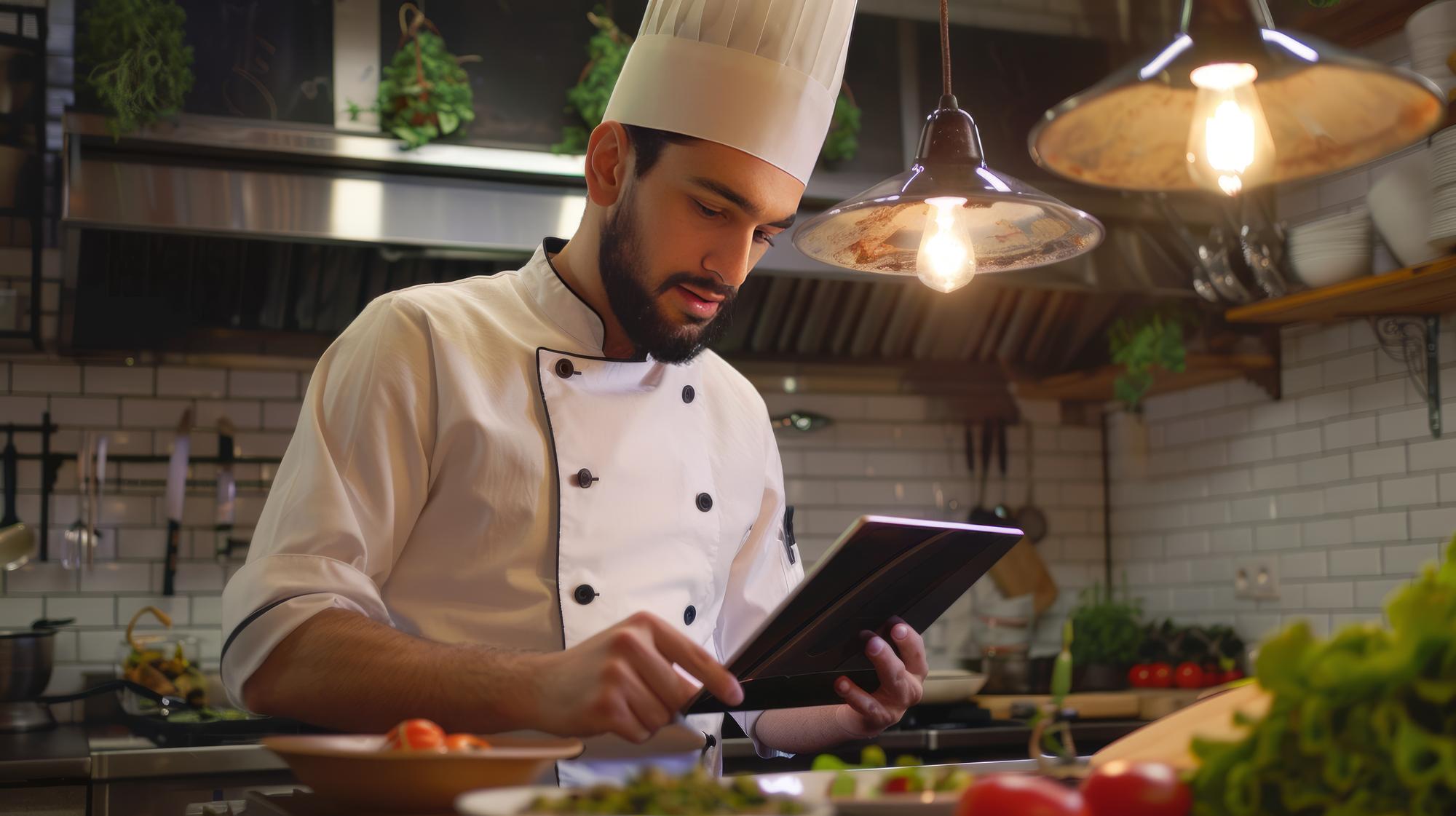 chef documenting recipe on tablet